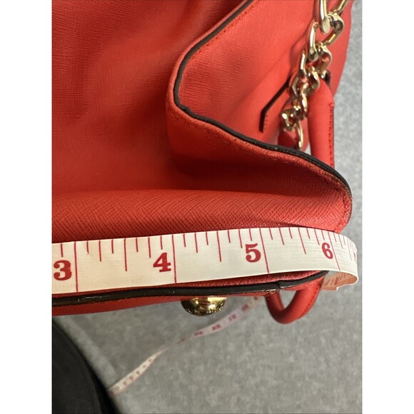 MICHAEL KORS Hamilton Coral Red Saffiano Leather Gold HW E/W Large Satchel Bag - Picture 12 of 13